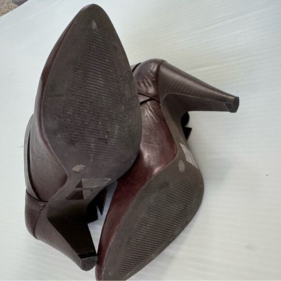 Jessica Simpson Meri boots heeled brown booties size 7.5 leather upper - Picture 7 of 9
